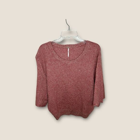 Free People Open Back Knit Linen Blend Top Red Size XS Oversized - Picture 1 of 5